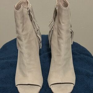 Vince Camuto Cream Fringe Ankle Booties